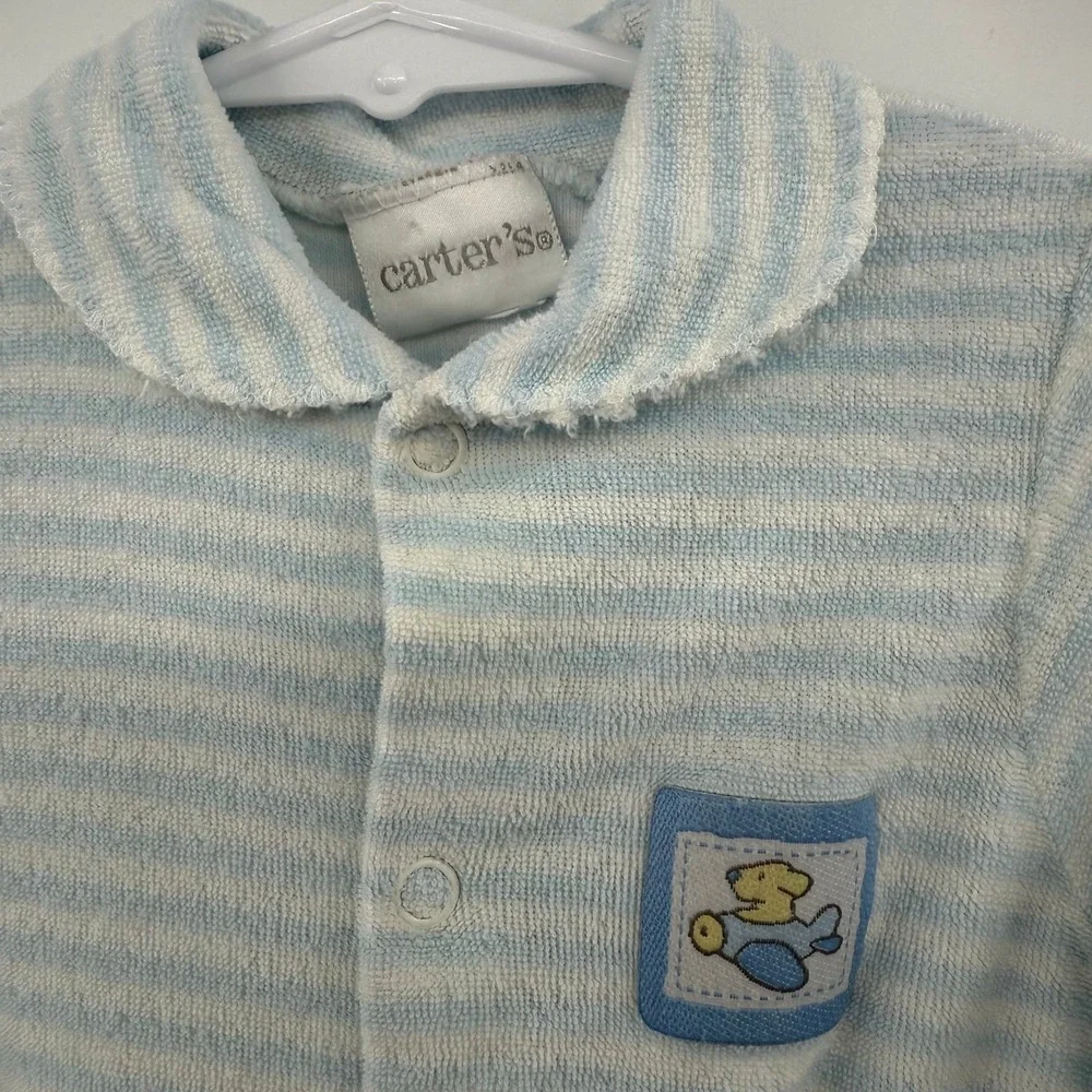 Vintage Carter's TerryCloth‎ Baby Boys Sleeper w/ dog airplane 6-9 months